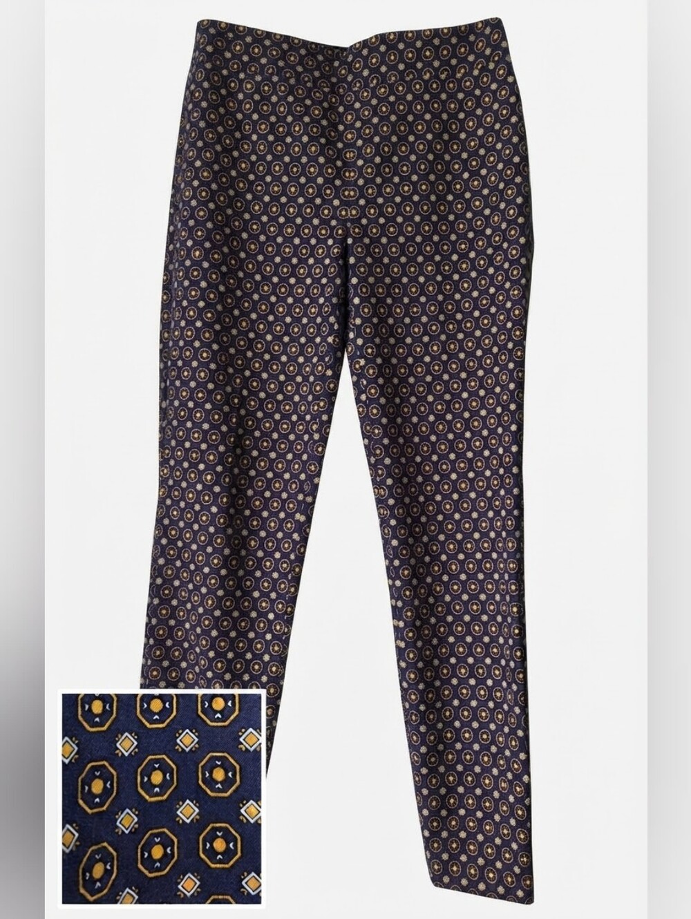 Talbots  Printed Essex Ankle Pants - Blue & Gold Size 2